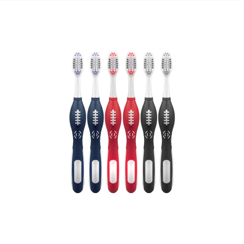 Rankinis dantų šepetėlis su regbio stiliaus rankena, modelis VB-718, vidutinio kietumo šereliai, dėžutė 120 vienetų