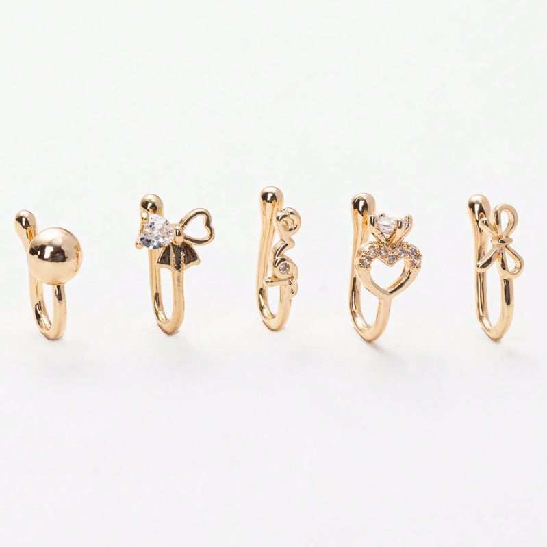 Σετ clips μύτης με σχέδιο φιόγκο-καρδιά, χαλκός, ηλεκτροπλατίωση, γυναικείος μόδας αξεσουάρ