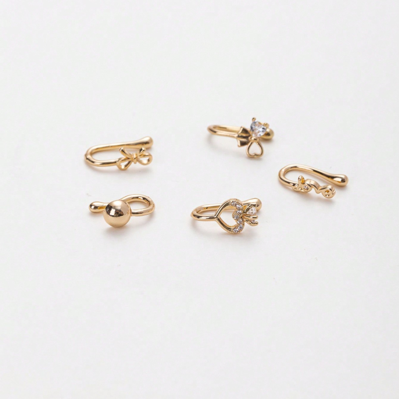 Orrklipsz készlet masni-szív designnal, réz, elektroplattázás, női divat kiegészítő