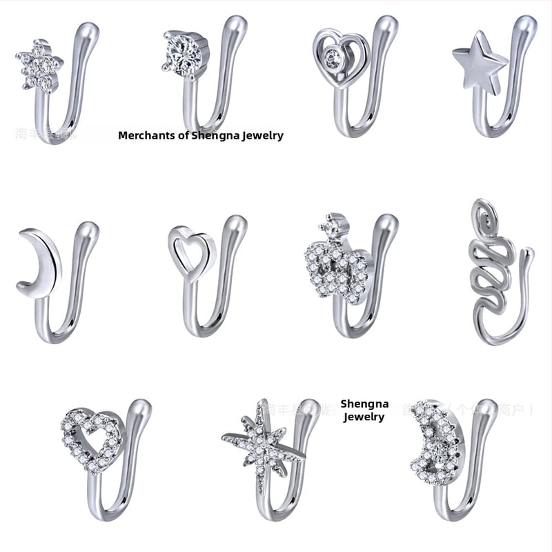 11-части комплект носни клипове, меден с 18K златно покритие, U-образен, клип-он