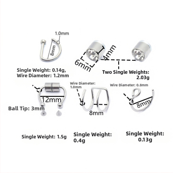 Неръждаема стомана магнитна носна щипка, D-образен носен пирон, перфорирана носна халка, магнитна ушна щипка – 18-частен комплект бижута за ръчна изработка, унисекс, електроплатинг