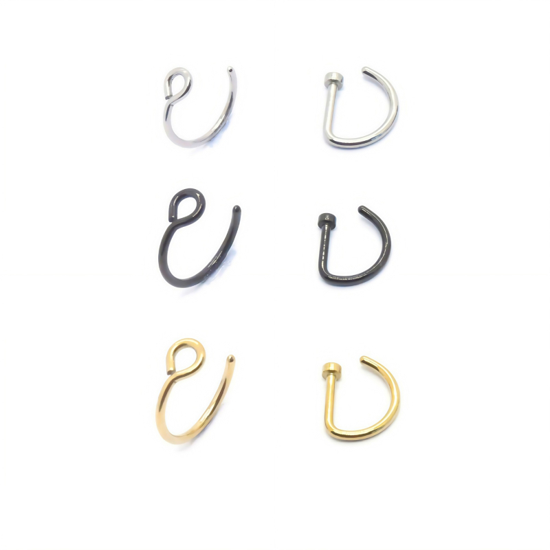 Неръждаема стомана магнитна носна щипка, D-образен носен пирон, перфорирана носна халка, магнитна ушна щипка – 18-частен комплект бижута за ръчна изработка, унисекс, електроплатинг