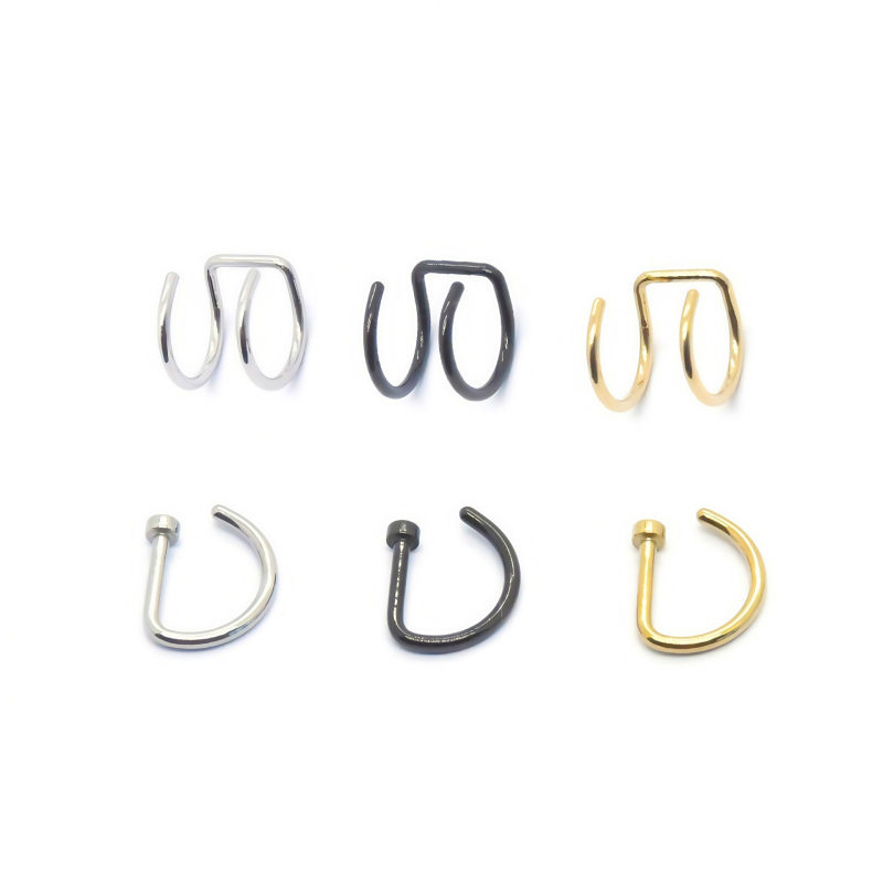 Неръждаема стомана магнитна носна щипка, D-образен носен пирон, перфорирана носна халка, магнитна ушна щипка – 18-частен комплект бижута за ръчна изработка, унисекс, електроплатинг