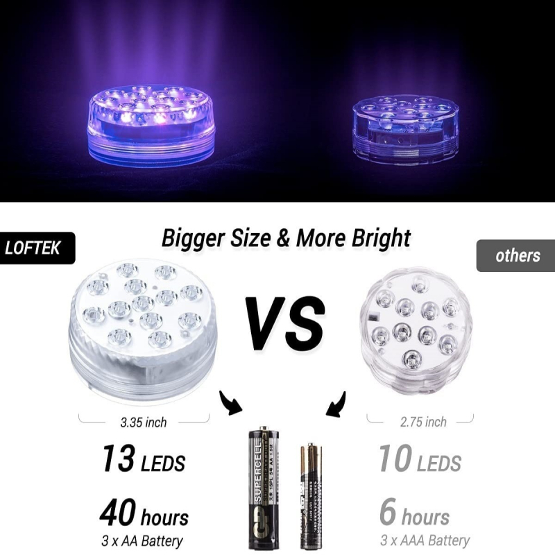 RF bežično podvodno svjetlo za bazen s 13 LED, 6000K, IP68, daljinsko upravljanje, ulaz 4,5V