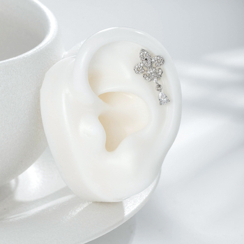 Обeци в ретро френски стил, ирисова водно-капкова висулка, титаново-стоманена конструкция, двойно крайни винтови пръчки, микроинрустрирани циркони