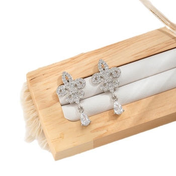 Обeци в ретро френски стил, ирисова водно-капкова висулка, титаново-стоманена конструкция, двойно крайни винтови пръчки, микроинрустрирани циркони