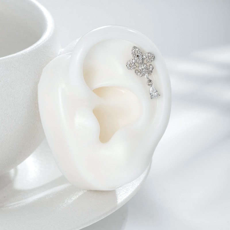 Обeци в ретро френски стил, ирисова водно-капкова висулка, титаново-стоманена конструкция, двойно крайни винтови пръчки, микроинрустрирани циркони