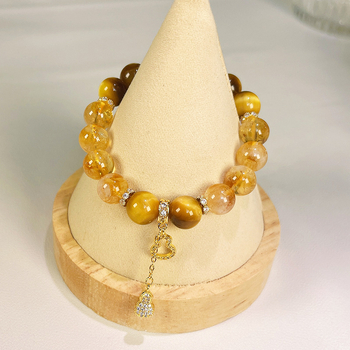 Гривна с цитрин кристал, метална сплав, китайски стил, пролет 2025