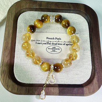 Гривна с цитрин кристал, метална сплав, китайски стил, пролет 2025