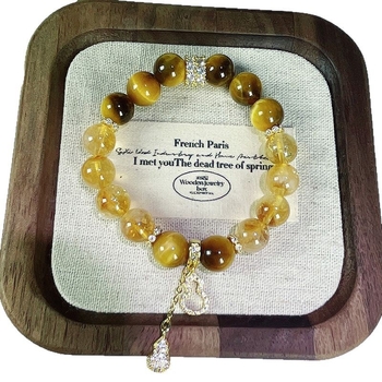 Гривна с цитрин кристал, метална сплав, китайски стил, пролет 2025