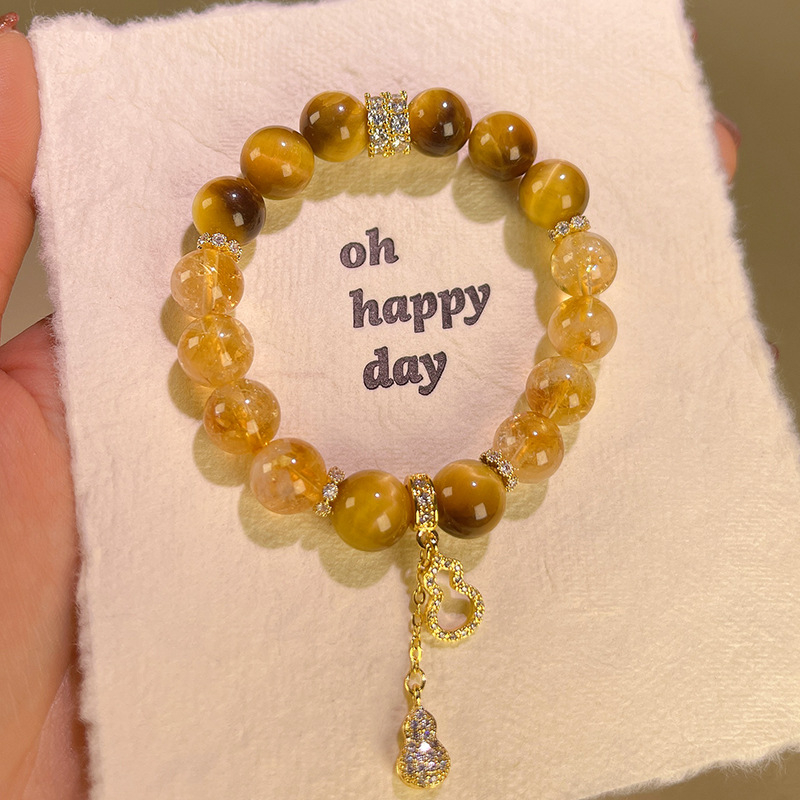 Гривна с цитрин кристал, метална сплав, китайски стил, пролет 2025