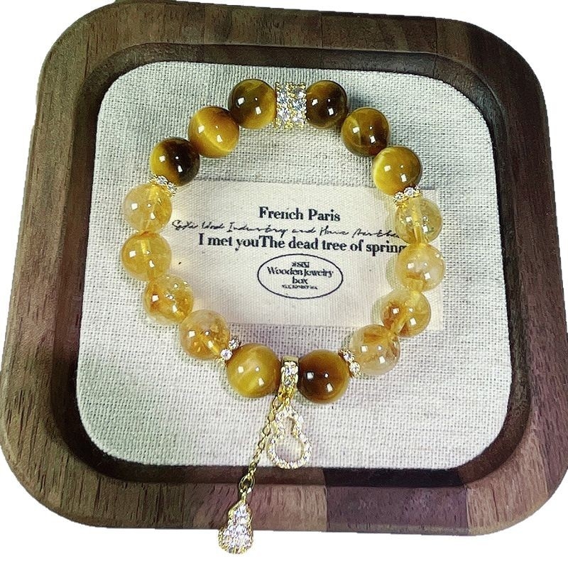 Гривна с цитрин кристал, метална сплав, китайски стил, пролет 2025