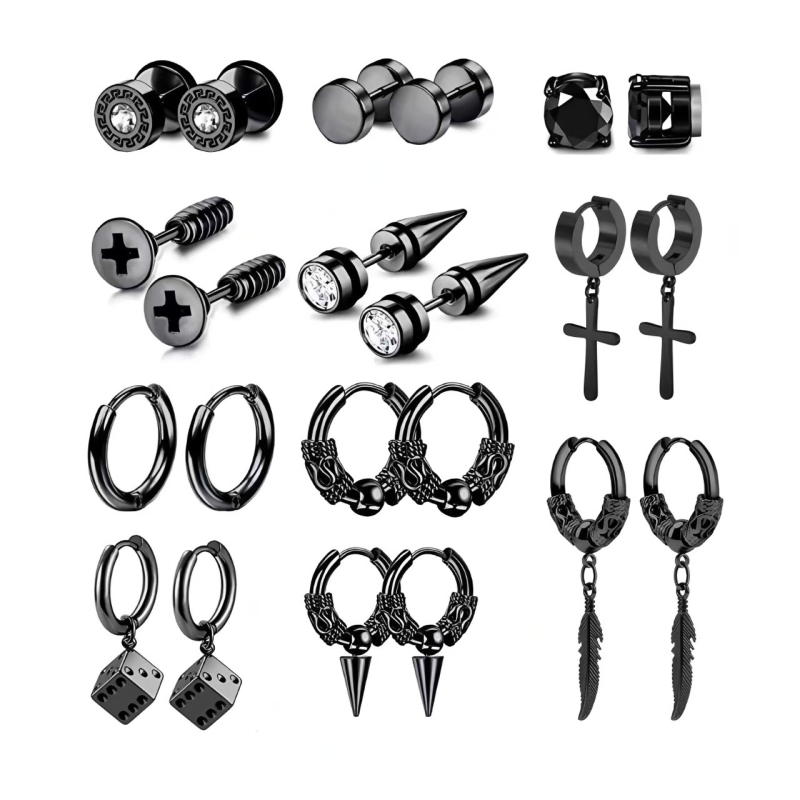 Комплект обеци – Кръстоподобни геометрични халки, неръждаема стомана, електроплатиране, унисекс (Марка: Yousheng Jewelry)