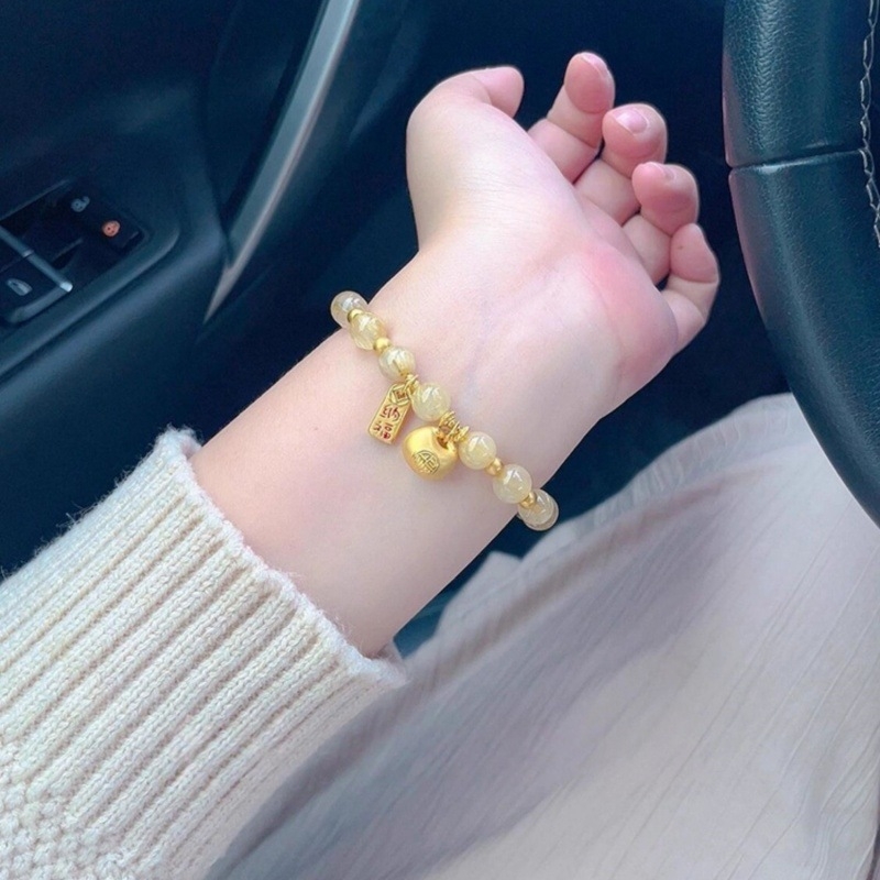 Браслет с рутилиран кварц, ретро стил, медна сплав, без странични камъни, лято 2025