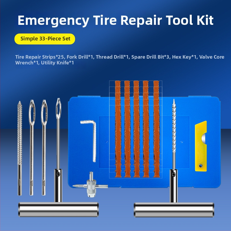 BY-1622 riepu remontēšanas komplekts, metāla kastē ar PVC iepakojumu, 33 vai 58 gabalu komplekts, piemērots automobiļiem, motocikliem un elektrotransportam