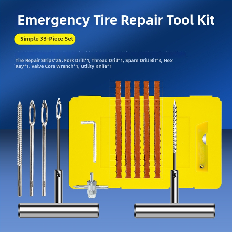 BY-1622 riepu remontēšanas komplekts, metāla kastē ar PVC iepakojumu, 33 vai 58 gabalu komplekts, piemērots automobiļiem, motocikliem un elektrotransportam