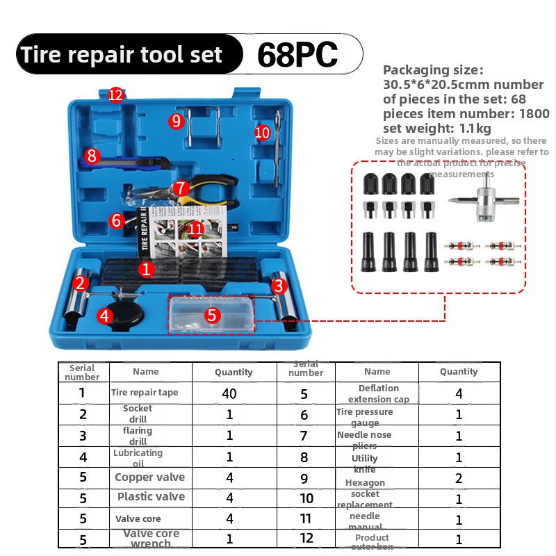 BY-1622 riepu remontēšanas komplekts, metāla kastē ar PVC iepakojumu, 33 vai 58 gabalu komplekts, piemērots automobiļiem, motocikliem un elektrotransportam