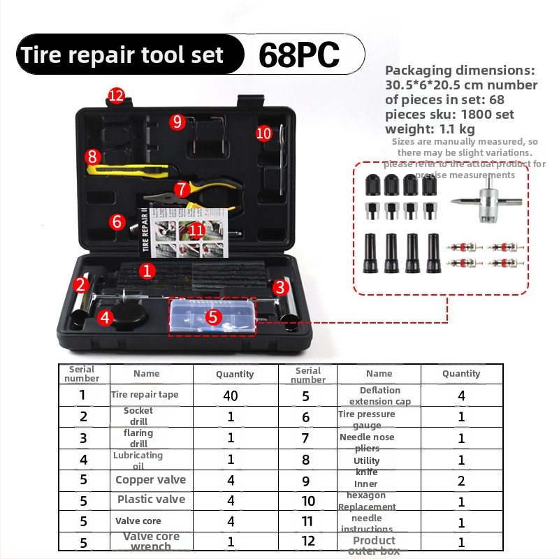 BY-1622 riepu remontēšanas komplekts, metāla kastē ar PVC iepakojumu, 33 vai 58 gabalu komplekts, piemērots automobiļiem, motocikliem un elektrotransportam