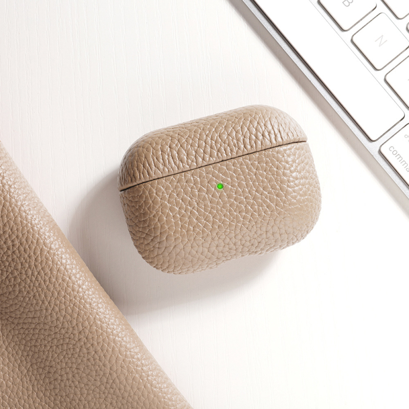 Θήκη από γνήσιο δέρμα με υφή lychee για AirPods Pro 3 και AirPods 4, χειροποίητη