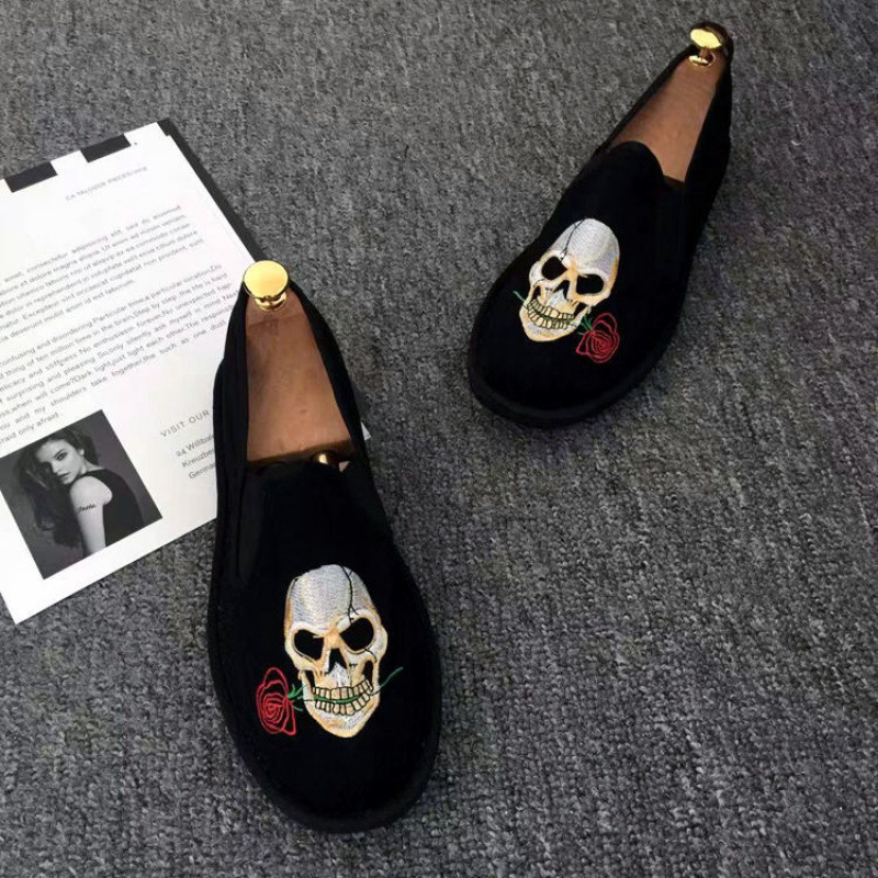 Kasdieniai drobiniai bateliai su kaukolės raštu, apvali nosis, medvilninis viršus, TPR pada, žemas kulnas 1–3 cm