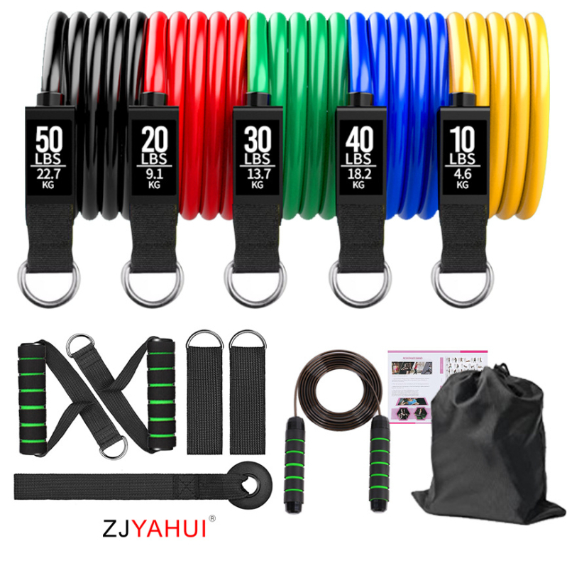 Set fitness užadi i otpornih traka s D kopčom, 11 komada, TPE materijal, duljina 1,2 m