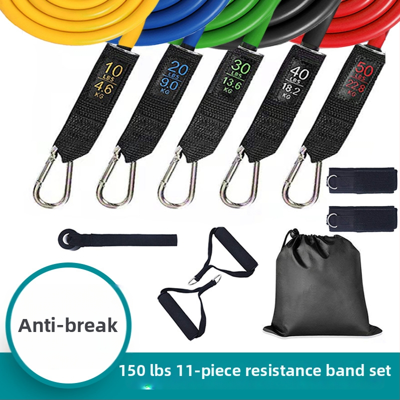 11 dalių TPE tempimo lynų rinkinys, 100–150 lb įtampa, fitnesui