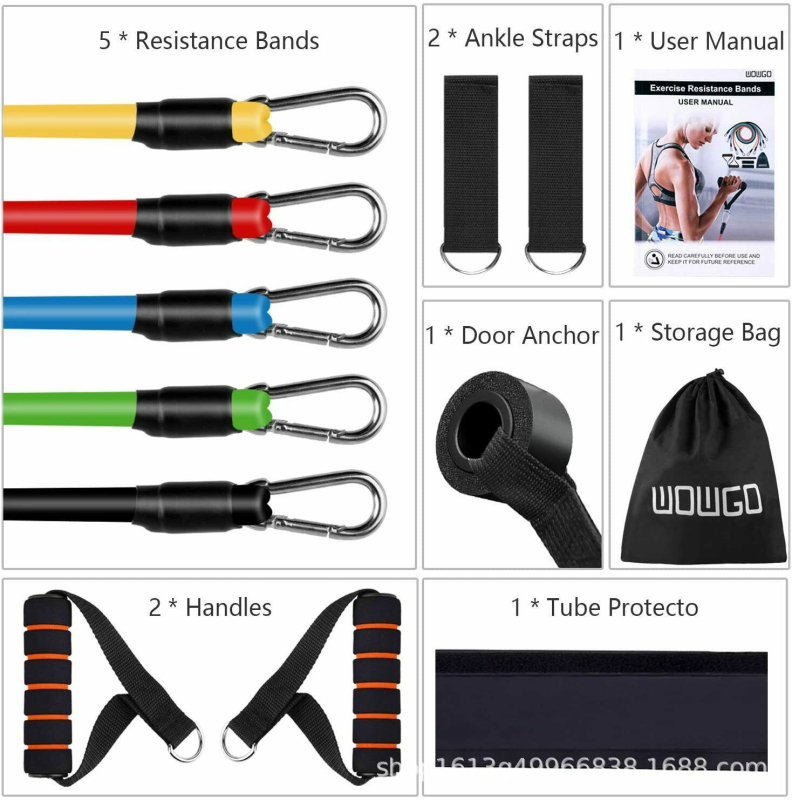 11 dalių TPR tempimo lyno komplektas – fitneso įranga, sveikatingumo masažui, suaugusiems