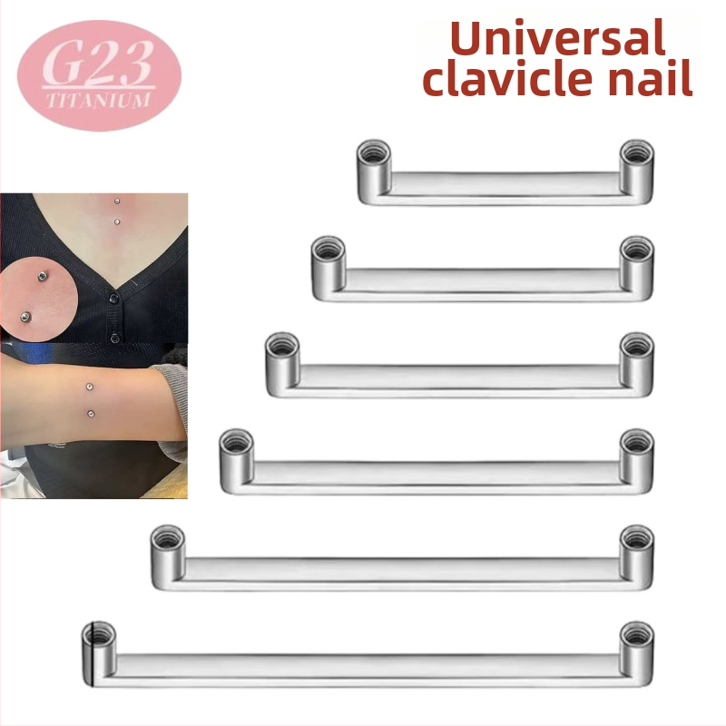 F136 Титанов двуглавен прав ъгъл шип за ключица за подкожно имплантиране — Материал: титиева сплав; Чистота: G23 титаний; Обработка: полиране; Произход: Донггуан; Номер на изделието Xt-t019