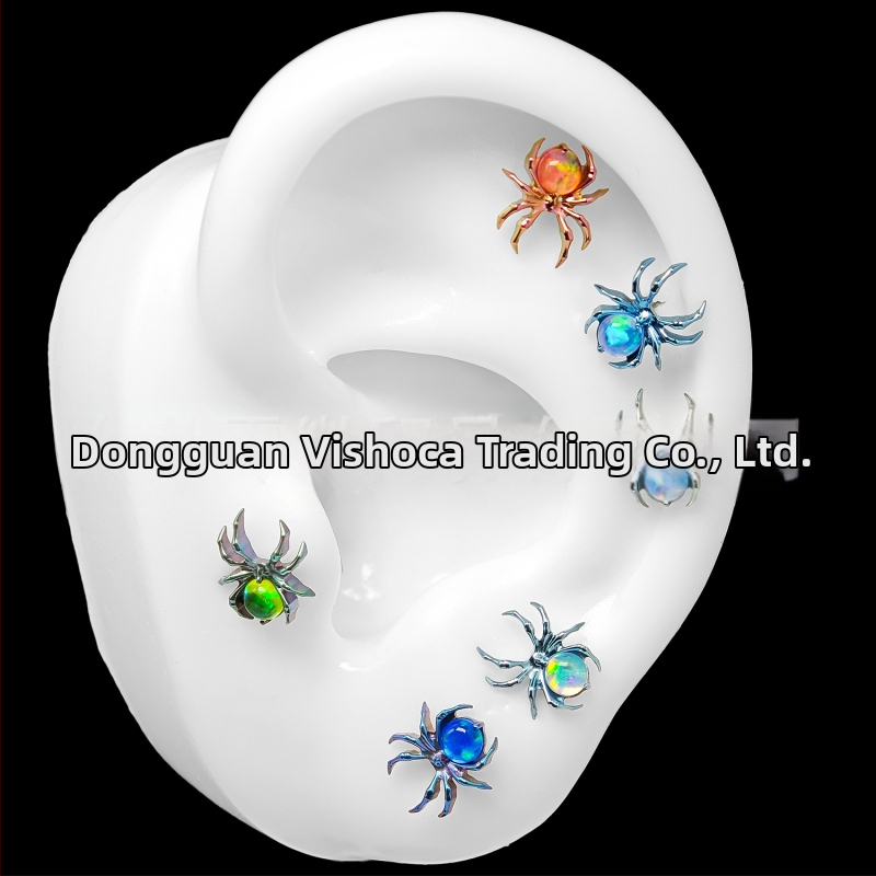 О Edel? Обеци от анодизирана F136 титиева сплав с диамантна обработка, форма: паяк, стил: тъмен вятър, унисекс