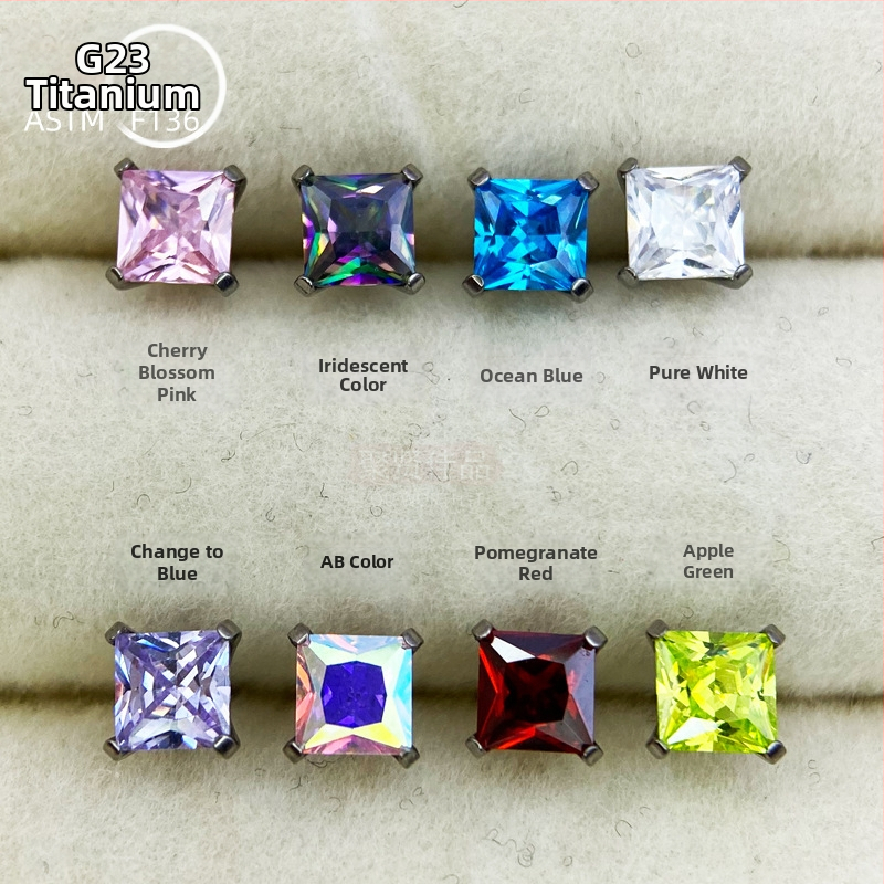 Piercing šperky, štvorcový 5A zirkón, zirkón vložený, titanová zliatina ASTM F136