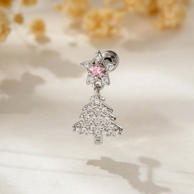 Ušný kosťový necht – Päťuholníková hviezda, vianočný prívesok, skrutkové uchytenie, kov