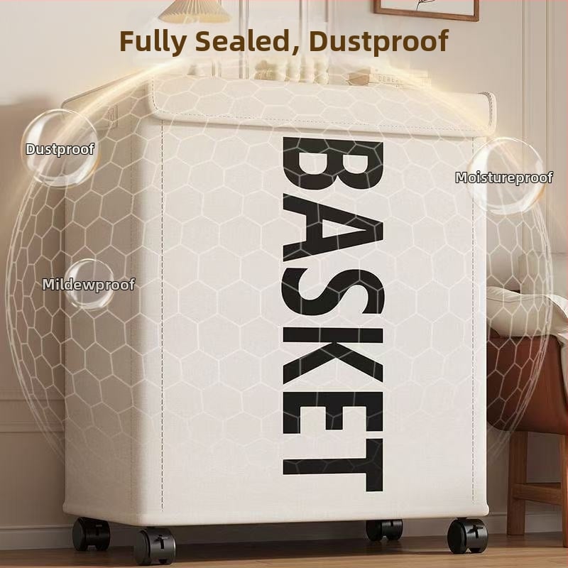 Oxford anyagú egyrekeszes ruhaszállító kosár görgőkkel, összecsukható