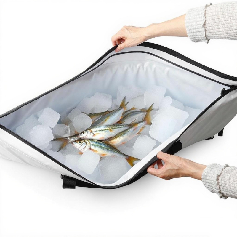 MARJAQE tengeri horgász táska szigetelt tárolást biztosít a halak frissességének megőrzéséhez, PVC, vízálló, légmentesen záródó cipzár