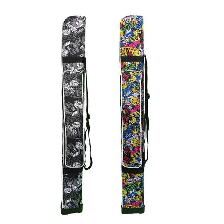 Pamutvászonból készült horgászbot táska, patkó alakú, egyrétegű oldalsó zsebbel; dupla rétegű változat oldalsó zsebbel