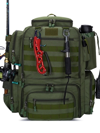 Oxford платнена водоустойчива риболовна чанта с отделения за пръчка и макари, голям капацитет, за съхранение на примамки и линия