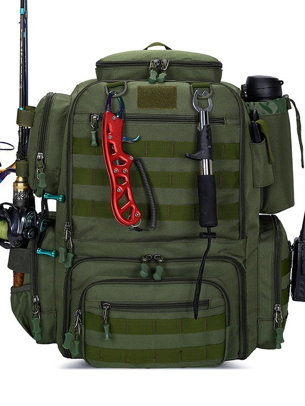 Oxford платнена водоустойчива риболовна чанта с отделения за пръчка и макари, голям капацитет, за съхранение на примамки и линия