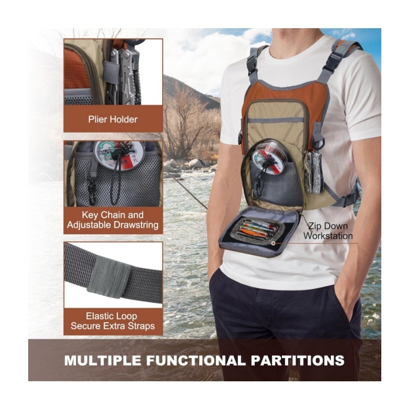 Многофункционална водоустойчива гръдна чанта за риболов, издръжлива, Oxford плат, голям капацитет, лека