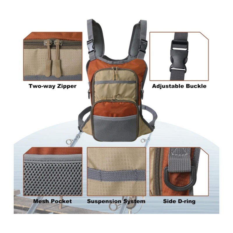 Многофункционална водоустойчива гръдна чанта за риболов, издръжлива, Oxford плат, голям капацитет, лека