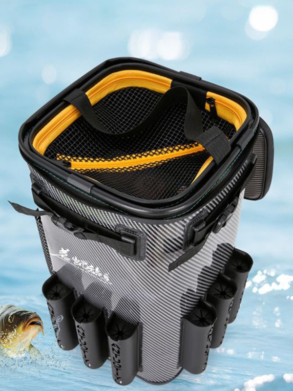 Многофункционална риболовна чанта с отделение за пръчка, кофа за живи риби, мрежа против изплуване, EVA материал, водоустойчива, двойна презрамка