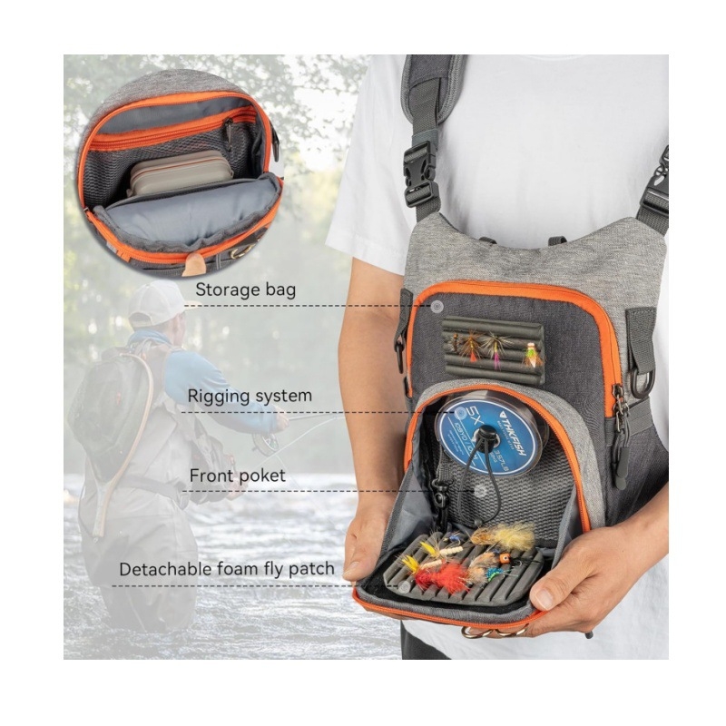 Гръдна чанта за мухарски риболов – побира 2 мухарски кутии, водоустойчива, Oxford плат, чанта за риболовни принадлежности