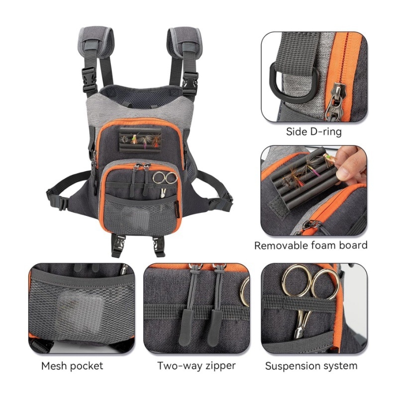 Гръдна чанта за мухарски риболов – побира 2 мухарски кутии, водоустойчива, Oxford плат, чанта за риболовни принадлежности