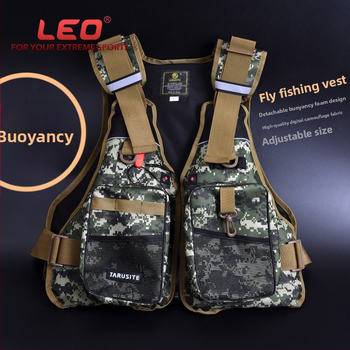 LEO Digitālā kamuflāžas zvejas dzīves veste ar 6 kabatām, Oxford audums, pērļu kokvilnas pildījums