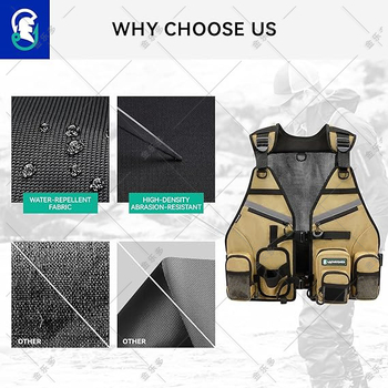 Makšķerēšanas veste no Oxford auduma, elpojošs tīklveida materiāls, vairāk kabatas, lielā kabata ārējai zvejai