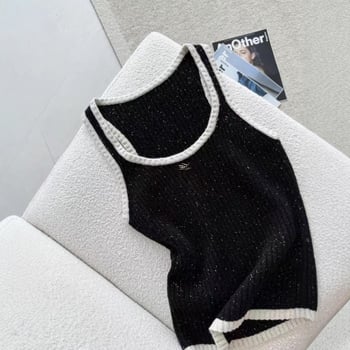 Ženski pleteni top bez rukava, pulover stil, uski kroj, vunena smjesa s viskozom, uzorak valova