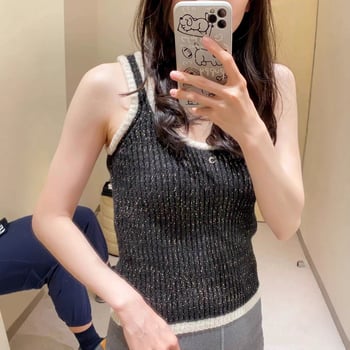 Ženski pleteni top bez rukava, pulover stil, uski kroj, vunena smjesa s viskozom, uzorak valova