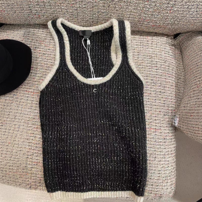 Ženski pleteni top bez rukava, pulover stil, uski kroj, vunena smjesa s viskozom, uzorak valova