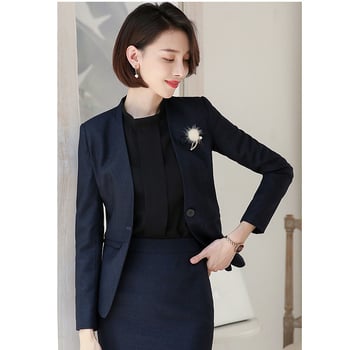 Női nadrágkosztüm gallér nélküli, hosszú ujjú zakó, poliészter–viskóz keverék elastánnal, iroda/üzleti viselet, 2023 tavasz