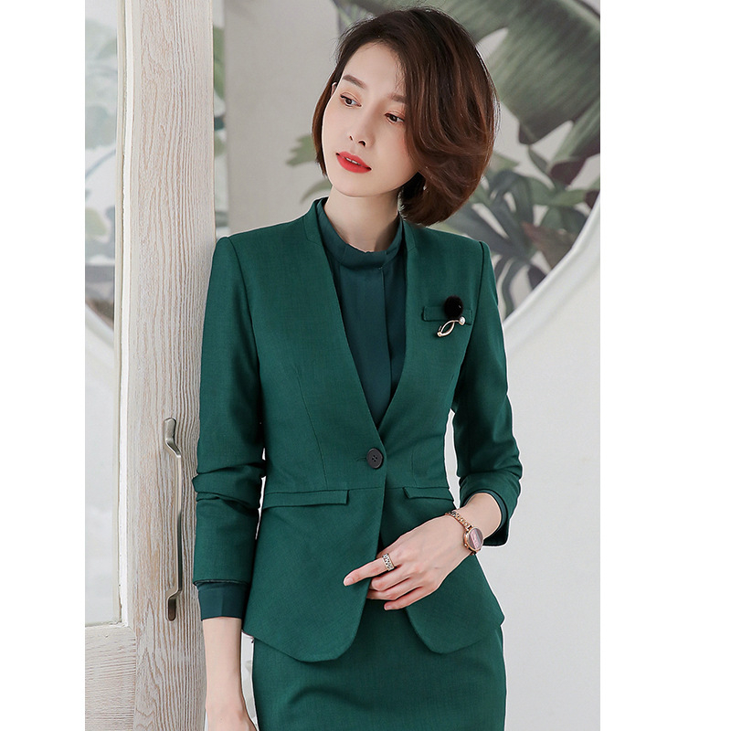 Női nadrágkosztüm gallér nélküli, hosszú ujjú zakó, poliészter–viskóz keverék elastánnal, iroda/üzleti viselet, 2023 tavasz