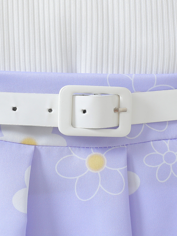 Nyári lányoknak készülő ujjatlan ruha hátsó halter nyakkal, virágos minta, pliszázott A-vonalú ruhaöv, 100% poliészter