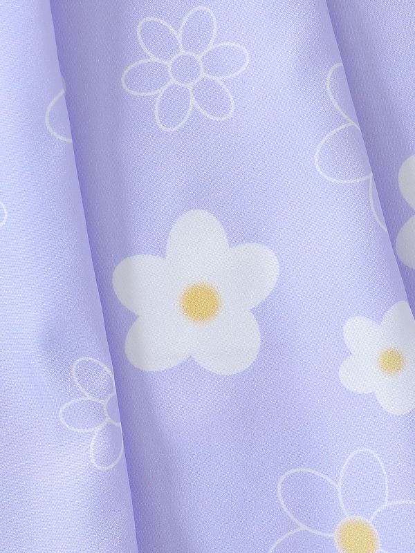 Nyári lányoknak készülő ujjatlan ruha hátsó halter nyakkal, virágos minta, pliszázott A-vonalú ruhaöv, 100% poliészter